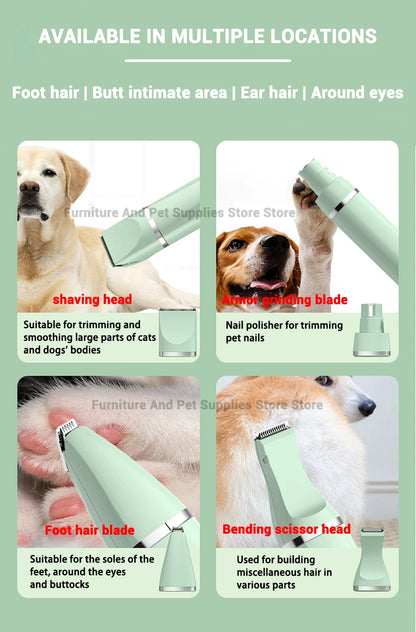 4-in-1 Electric Pet Grooming Tool Set — USB Rechargeable Clipper & Trimmer for Cats & Dogs