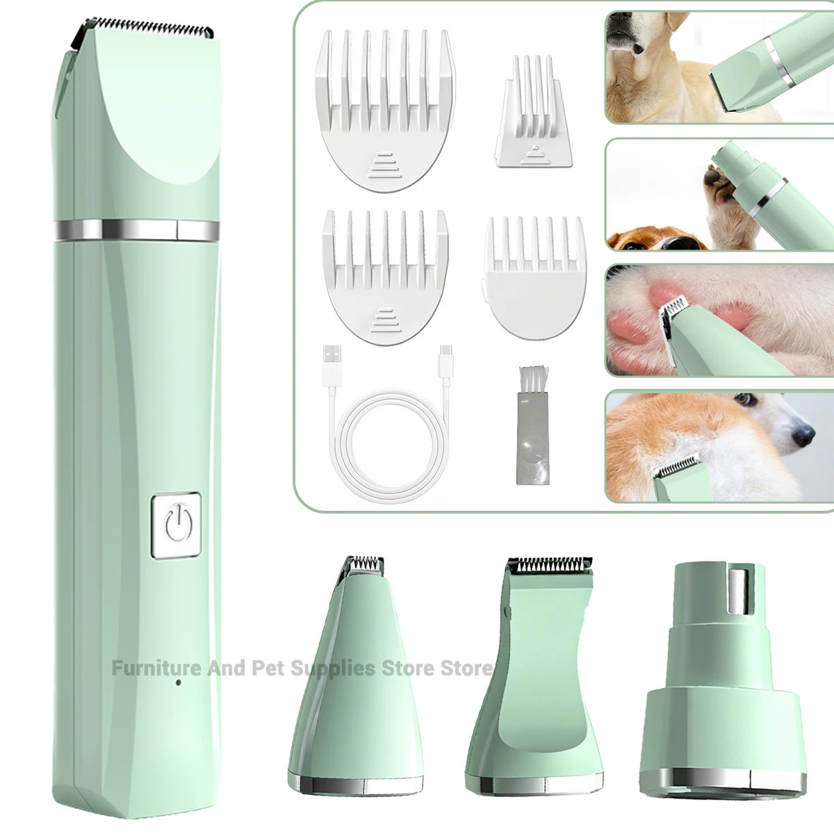 4-in-1 Electric Pet Grooming Tool Set — USB Rechargeable Clipper & Trimmer for Cats & Dogs