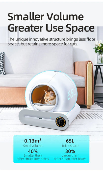 65L Smart Self-Cleaning Cat Litter Box — Fully Enclosed Auto Cat Toilet with App Control