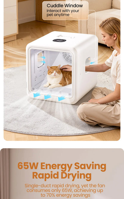 ROJECO Automatic Pet Drying Box 70L Smart Temperature Control Drying Pet Hair Grooming For Dog Cat Dryer 4 Speeds Ultra Quiet