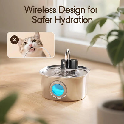 3L Stainless Steel Wireless Cat Water Fountain — Auto Sensor Drinking Dispenser for Cats & Dogs
