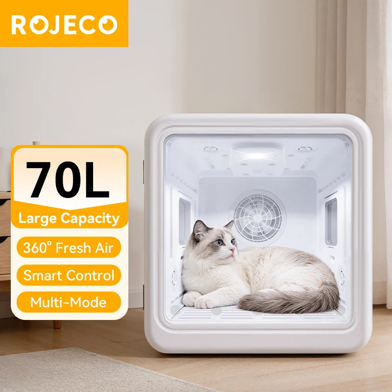 ROJECO Automatic Pet Drying Box 70L Smart Temperature Control Drying Pet Hair Grooming For Dog Cat Dryer 4 Speeds Ultra Quiet
