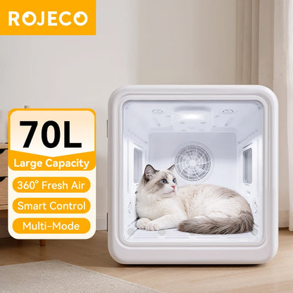 ROJECO Automatic Pet Drying Box 70L Smart Temperature Control Drying Pet Hair Grooming For Dog Cat Dryer 4 Speeds Ultra Quiet