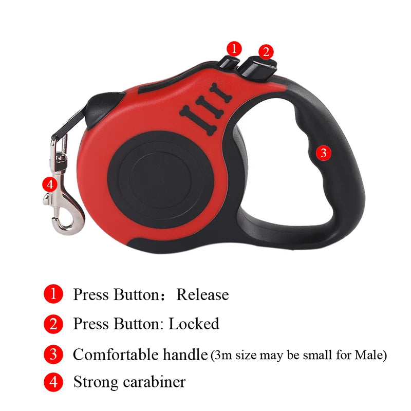 Automatic Retractable Dog Leash — 3m/5m Durable Nylon Lead for Small Dogs & Cats