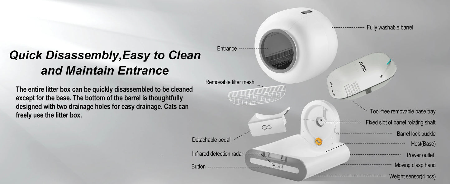 DOEL 65L Self-Cleaning Cat Litter Box App Control, ONLY Supports 2.4G WiFi w/Litter Mat&Trash Bags, Fit for Tofu & Mixed Litter