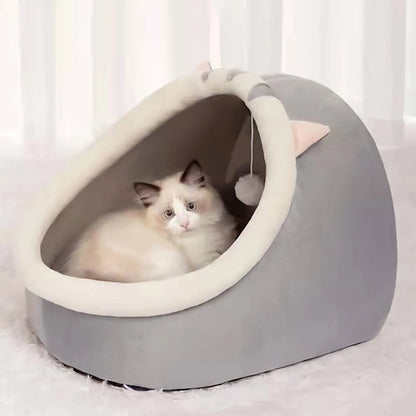 Four Seasons Semi-Enclosed Cat Nest Bed — Soft & Cozy Pet Sleeping Cave