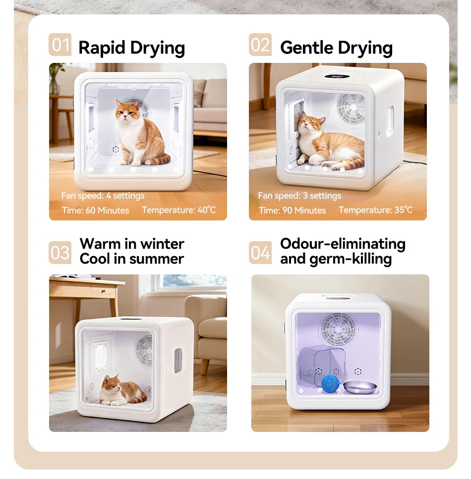 ROJECO Automatic Pet Drying Box 70L Smart Temperature Control Drying Pet Hair Grooming For Dog Cat Dryer 4 Speeds Ultra Quiet