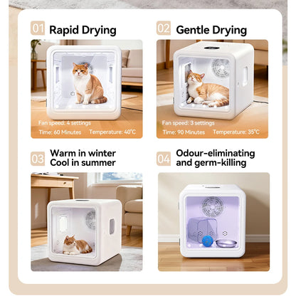 ROJECO Automatic Pet Drying Box 70L Smart Temperature Control Drying Pet Hair Grooming For Dog Cat Dryer 4 Speeds Ultra Quiet