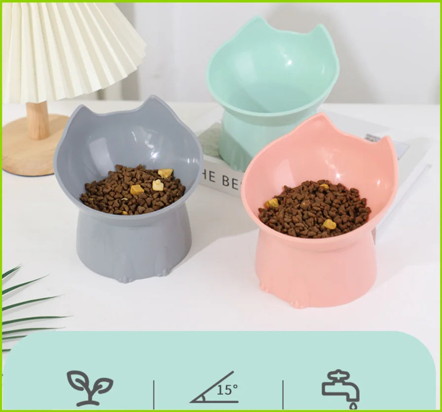 帶長耳朵高腳碗貓碗狗碗護頸防打翻塑膠墊高寵物碗