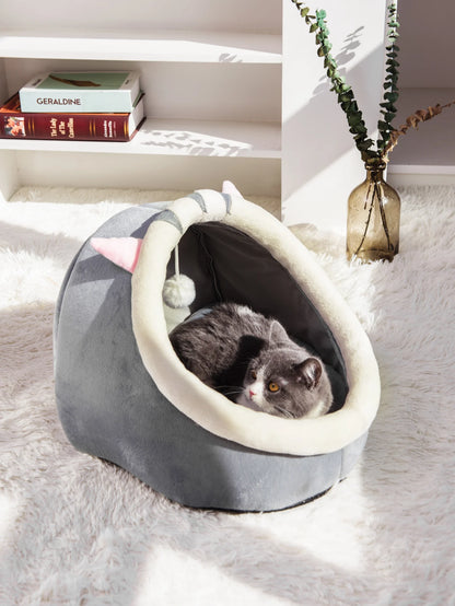 Four Seasons Semi-Enclosed Cat Nest Bed — Soft & Cozy Pet Sleeping Cave