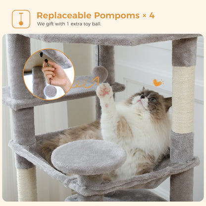 室內貓用大型貓樹和貓塔，附有劍麻貓抓柱、寬敞吊床、軟墊棲木、貓公寓和貓玩具