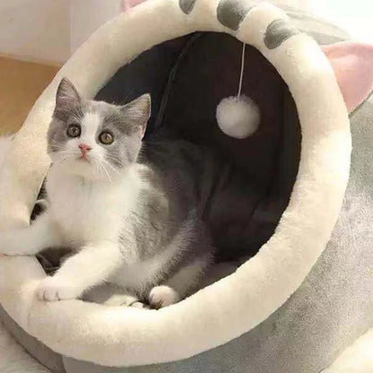 Four Seasons Semi-Enclosed Cat Nest Bed — Soft & Cozy Pet Sleeping Cave