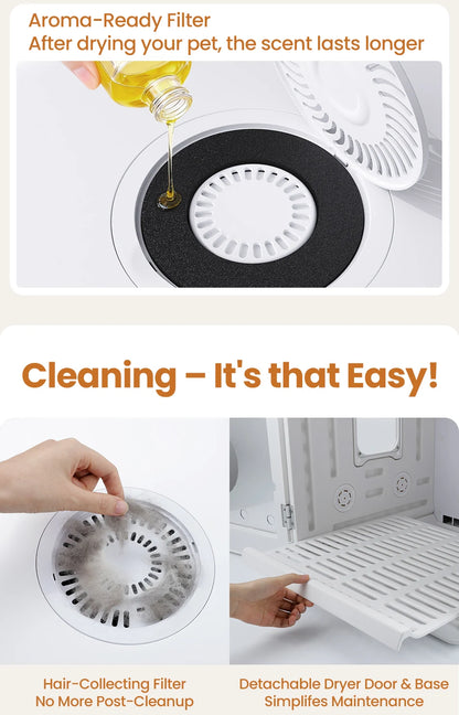ROJECO Automatic Pet Drying Box 70L Smart Temperature Control Drying Pet Hair Grooming For Dog Cat Dryer 4 Speeds Ultra Quiet