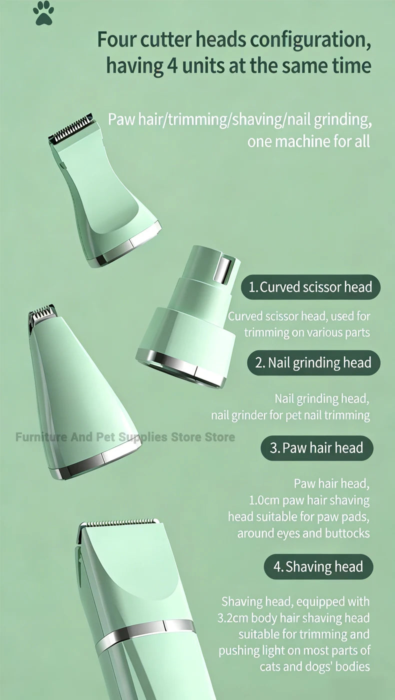 4-in-1 Electric Pet Grooming Tool Set — USB Rechargeable Clipper & Trimmer for Cats & Dogs