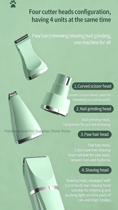 4-in-1 Electric Pet Grooming Tool Set — USB Rechargeable Clipper & Trimmer for Cats & Dogs