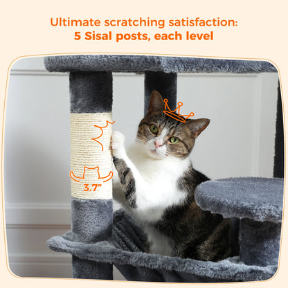 室內貓用大型貓樹和貓塔，附有劍麻貓抓柱、寬敞吊床、軟墊棲木、貓公寓和貓玩具